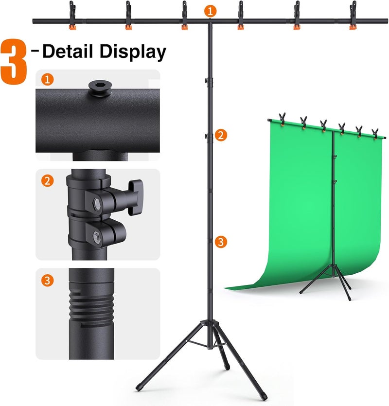 Forlogic Portable T-Shape Backdrop Stand Support Kit 8x7.2ft, Adjustable Photography Green Screen Backdrop Stand for Parties, Photography Videography Studio (8×7.2Ft) - Image 4